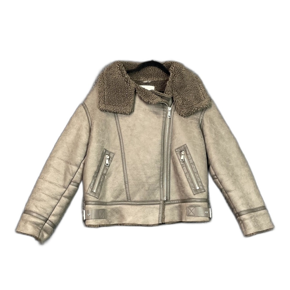 Zara Double Faced Shearling Biker Jacket Womens Small Brown Gorpcore Moto Riding
